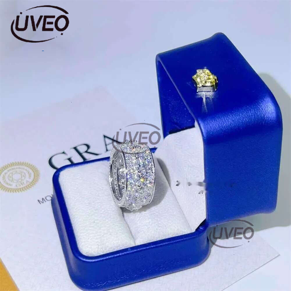 Pass Dia Tester Mens Ring Sier White Gold Moissanite Eternity Iced Out Hip Hop Rings