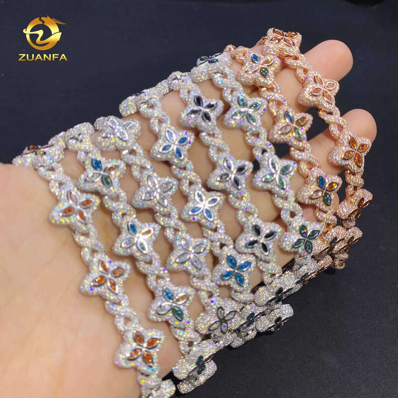 Pass Tester 15mm Sier Hip Hop Jewelry Marquise Cut VVS hip-hop moissanite Iced Out Cuban Bracelet
