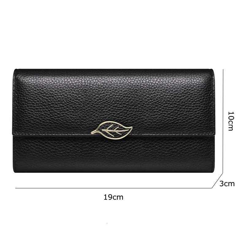 New Fashion Women Wallet with Metal Leaf Luxury Genuine Leather Long Wallets Rfid Card Holder Purse Blue Clutch Bag for LadiesW251120