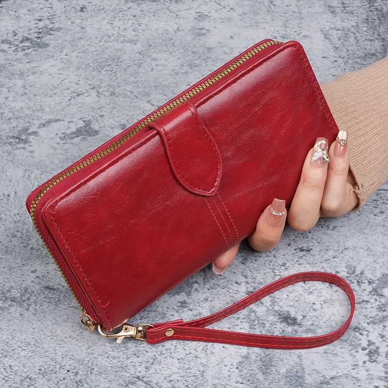 Hot selling cross-border oil wax zipper wallet for women European and American retro card bag large capacity mobile phone bagW251120