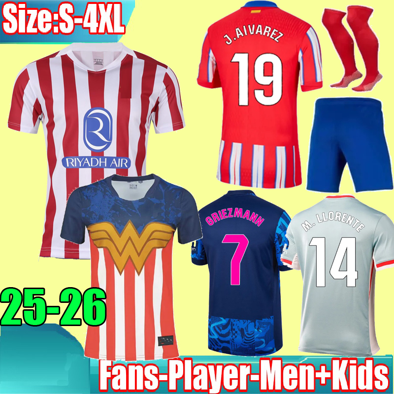 S-4XL 24 25 26 Atletico Madrids Home soccer jerseys GRIEZMANN 2025 J.ALVAREZ M.LLORENTE KOKE SAUL Correa LEMAR football shirt men kids kit sets uniforms