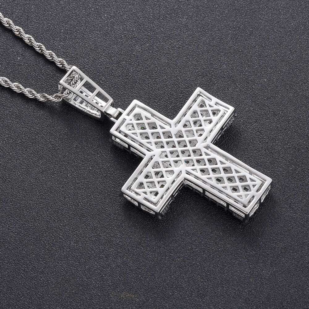 Luxury designer encrusted ice out VVS Moissanite Cross Pendant Hip Hop Necklace with free shipping