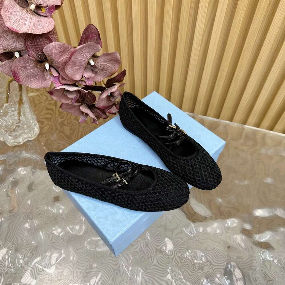 Women Size34-43 Mesh Flats Mary Janes Genuine Leather Buckle Strap Round Toe Leisure Designer Shoes atillas De Mujer