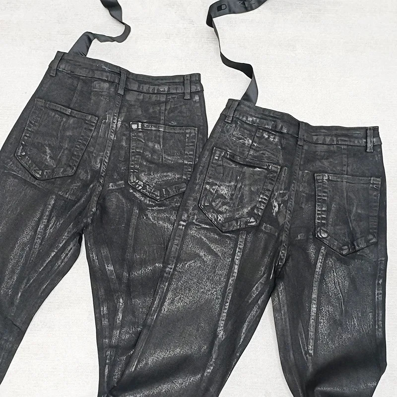 RO Style Wax Pants Mens Handmade Brushed Pentagram Surface Coating Horn High Elasticity Jeans Pant Dark 251218