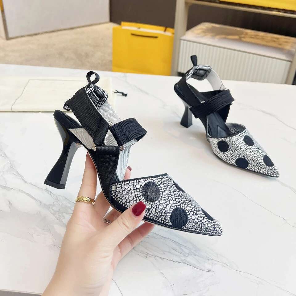 Women Size35-42 Genuine Leather Crystal Pumps Super High Heels Mesh Sandals Pointed Toe Designer Shoes atillas De Mujer