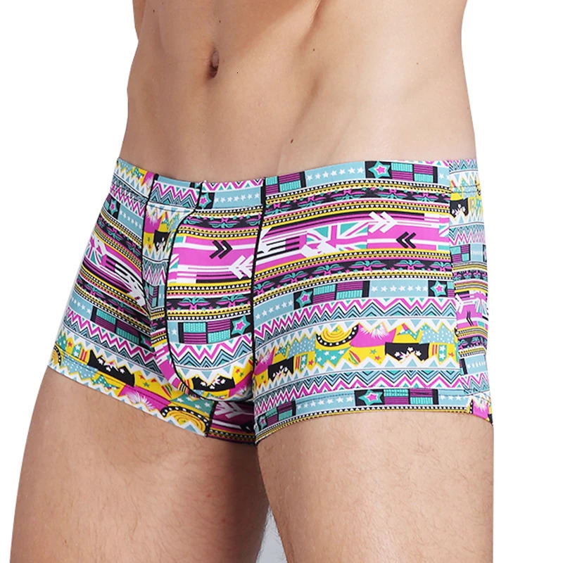 Mens underwear fashion printing sexy boxing shorts mens ultrathin seamless ice silk 250417