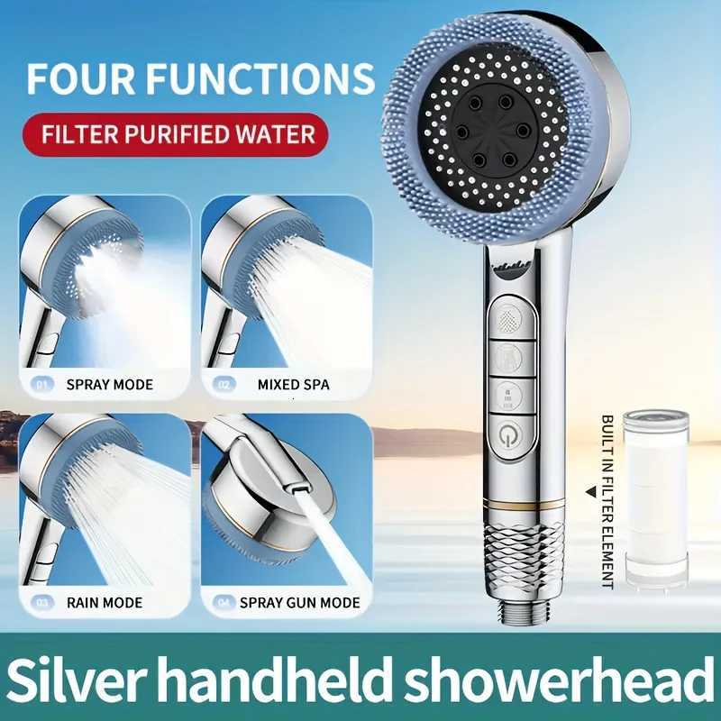 4 Modes Massage Shower Head Button Switch Large Flow Anti-bifurcation Silicone Water Outlet Water Saving Bathroom Shower HeadM251120
