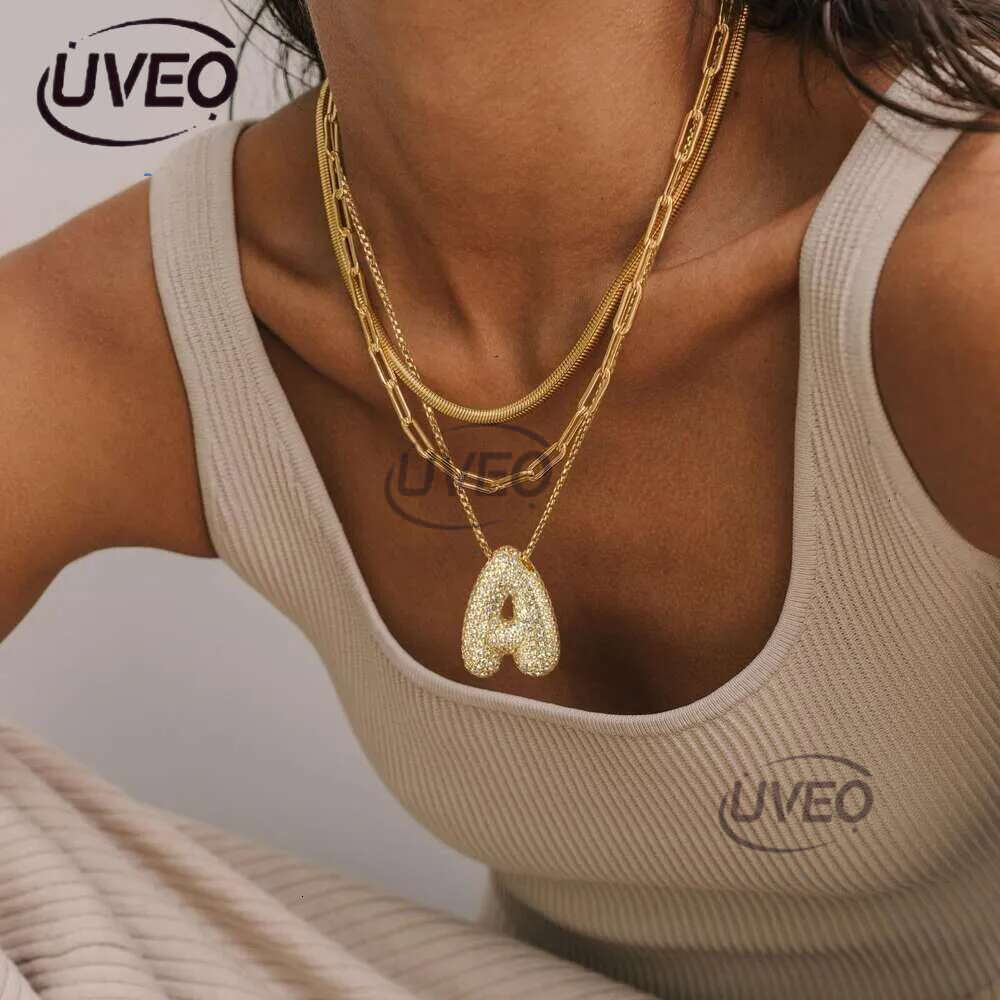 Kissyan Bubble Letter Necklace, 14K Gold Plated Balloon Initial Pendant Box Chain Necklace Exquisite Dense Set Cubic Zircon Jewelry Gift for Ladies an