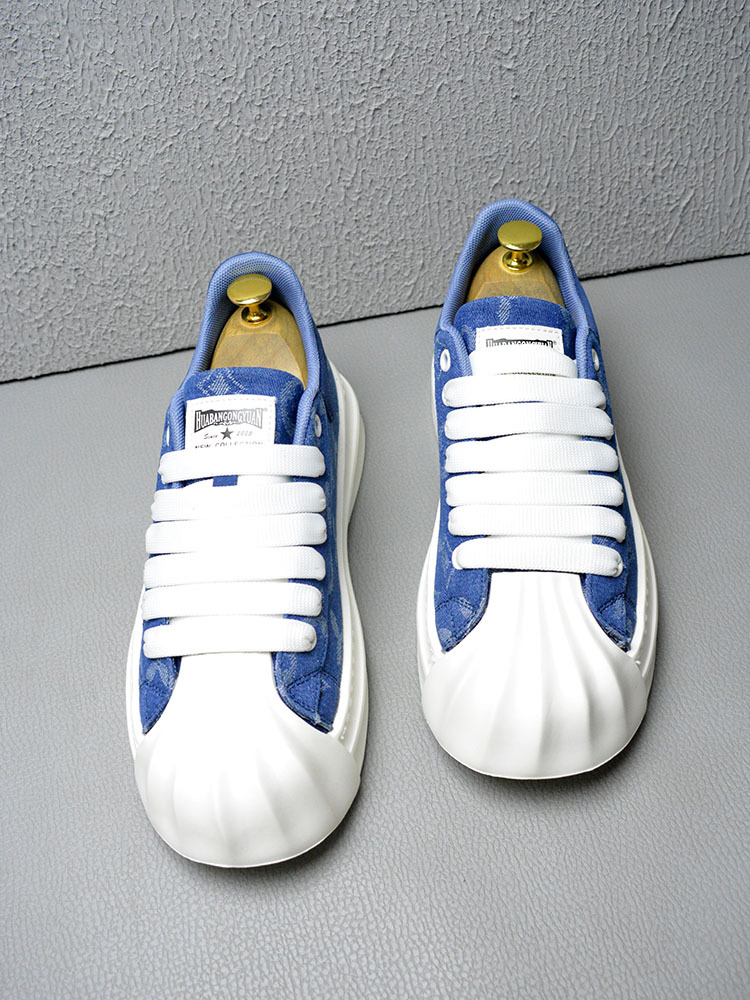 Free Shipping Designer New Fashion Advanced Print Mens Shoes Spring and Autumn Breathable Casual Canvas Sneakers Trendy Versatile Light Blue Dark Blue