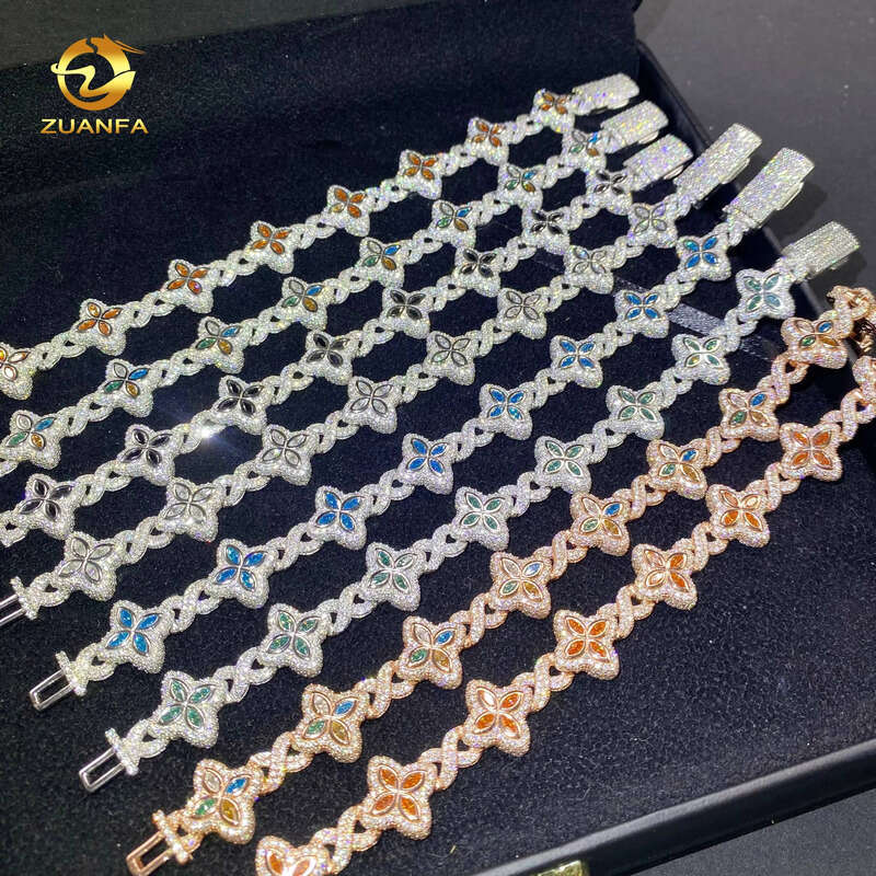 Pass Tester 15mm Sier Hip Hop Jewelry Marquise Cut VVS hip-hop moissanite Iced Out Cuban Bracelet