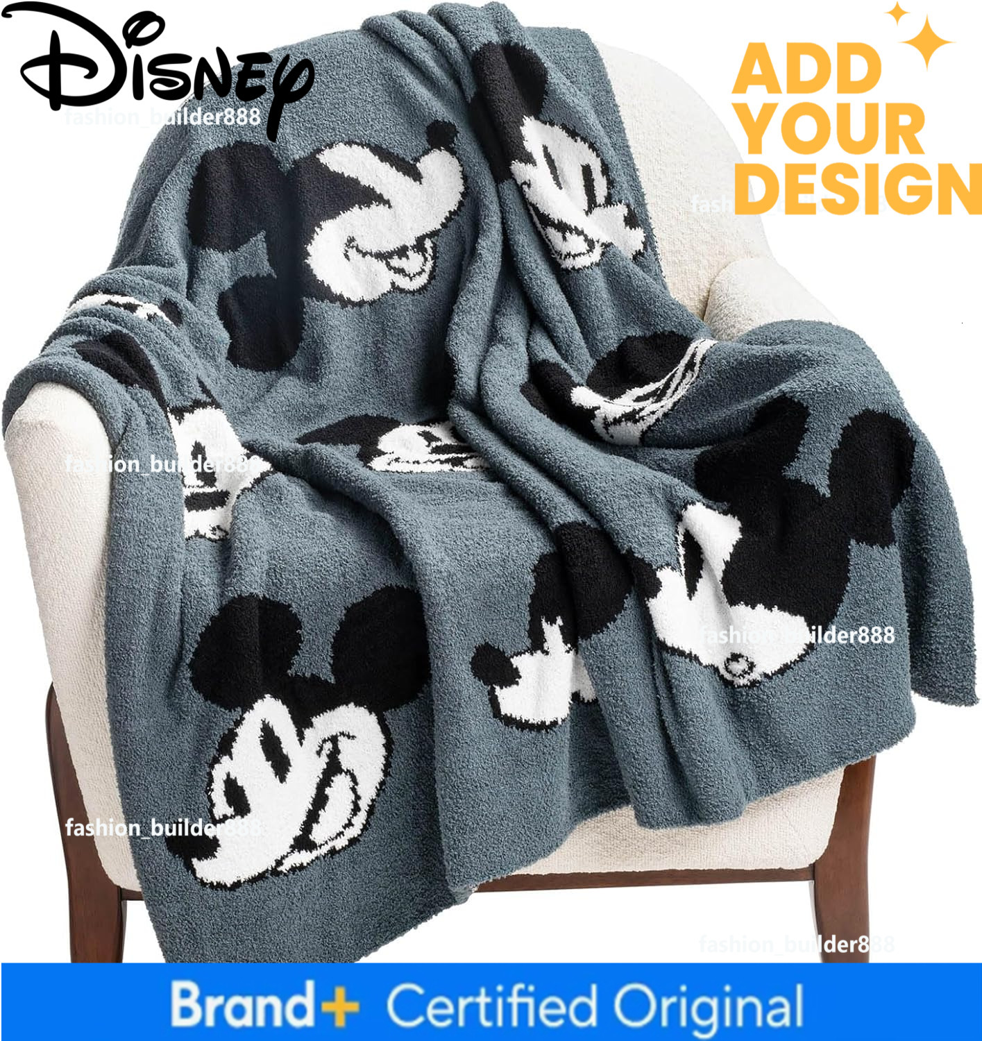 Custom Jay Franco Disney Mickey Mouse Faces Feather Knit Fluffy Throw Fuzzy Blanket Measures 50 x 60 Inch | Super Soft Lightweight Bedding