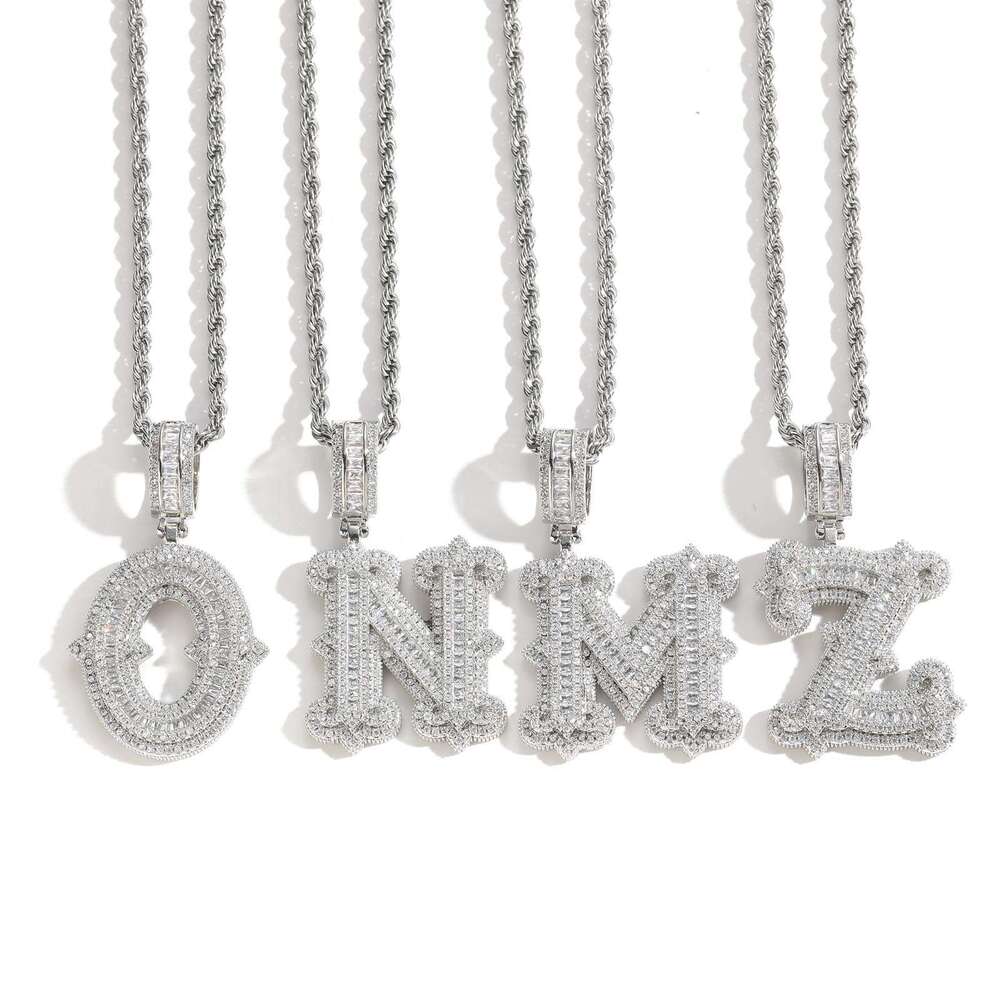 26 letter necklace pendant covered with thorns, rock candy, moire personality fashion, English letters, Hip hop ice out VVS Moismulberry stone Free de