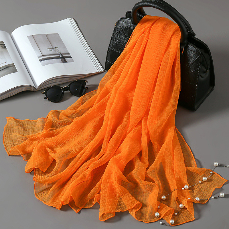 K450 New chiffon pure color silk scarf crocodile wrinkled scarf scarf women's beach towel summer long shawl autumn and winter all-match