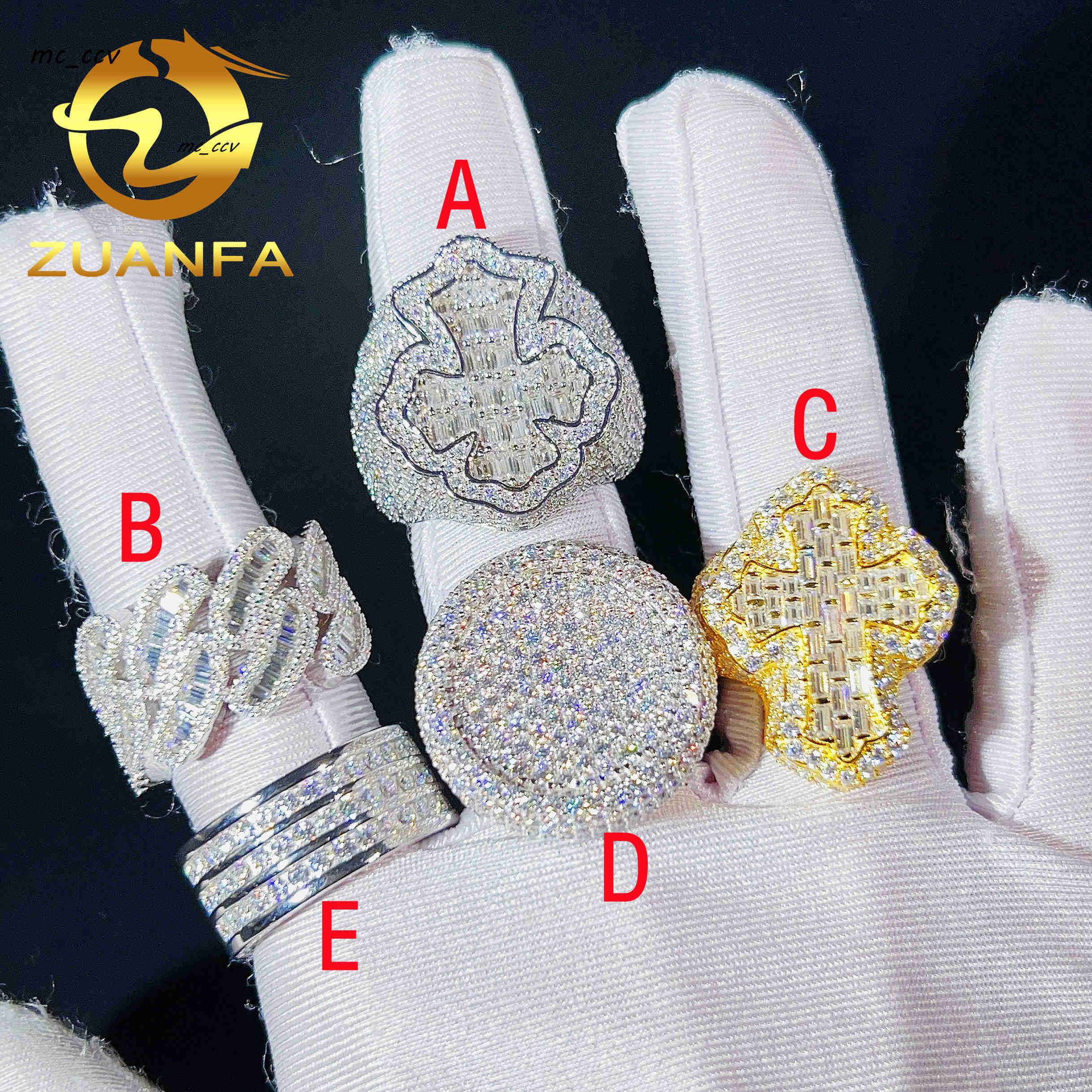 Ready to Ship Men S925 Sterling Silver Real Gold Plated Clawing Set Vvs Moissanite Diamond Iced Out Hip Hop Ring