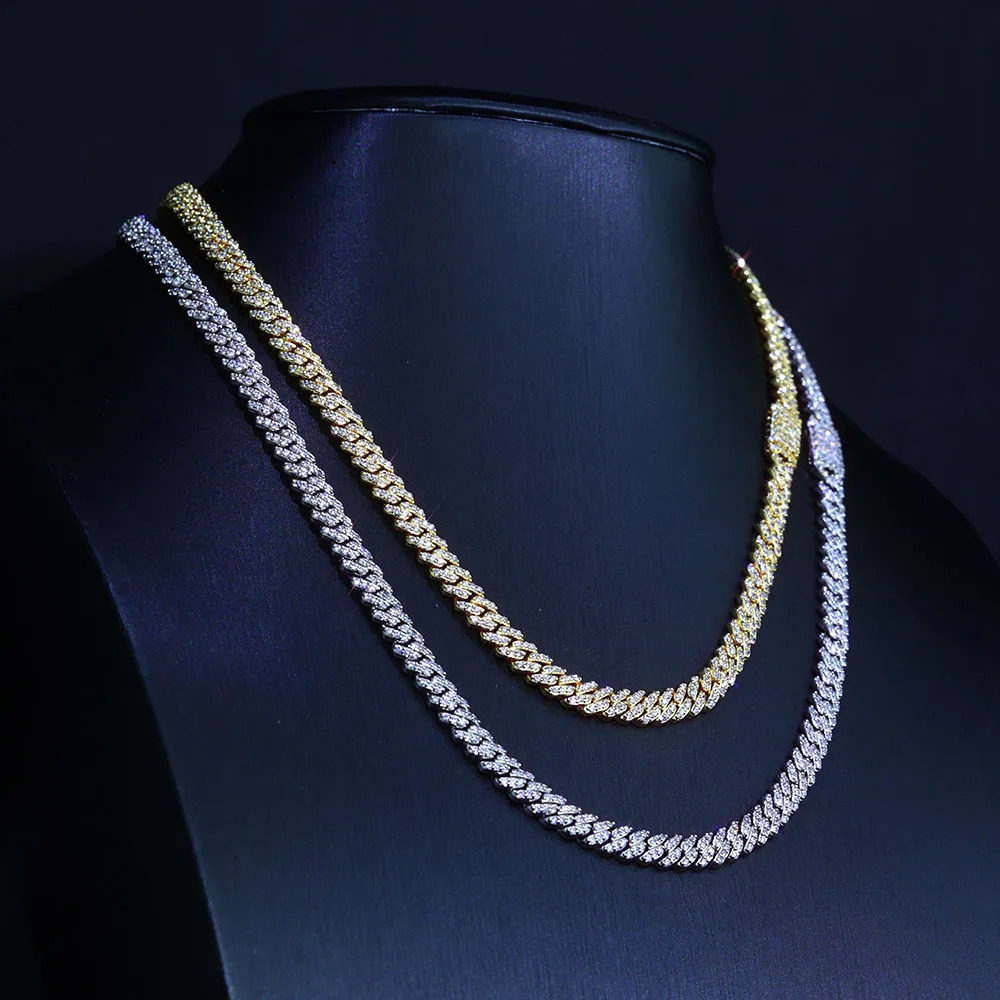 Hip Hop Jewelry 6mm8mm 1 Row Ice Out Cuban Chain Necklace Female Fork Set Cubic Zirconia Party Gift 250420 VVS