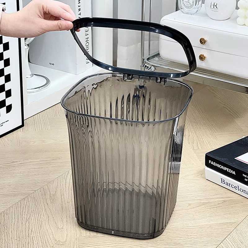 Transparent Thicken Trash Can Luxury Stripe Garbage Container Home Office High Capacity Waste Basket Garbage ification C251120