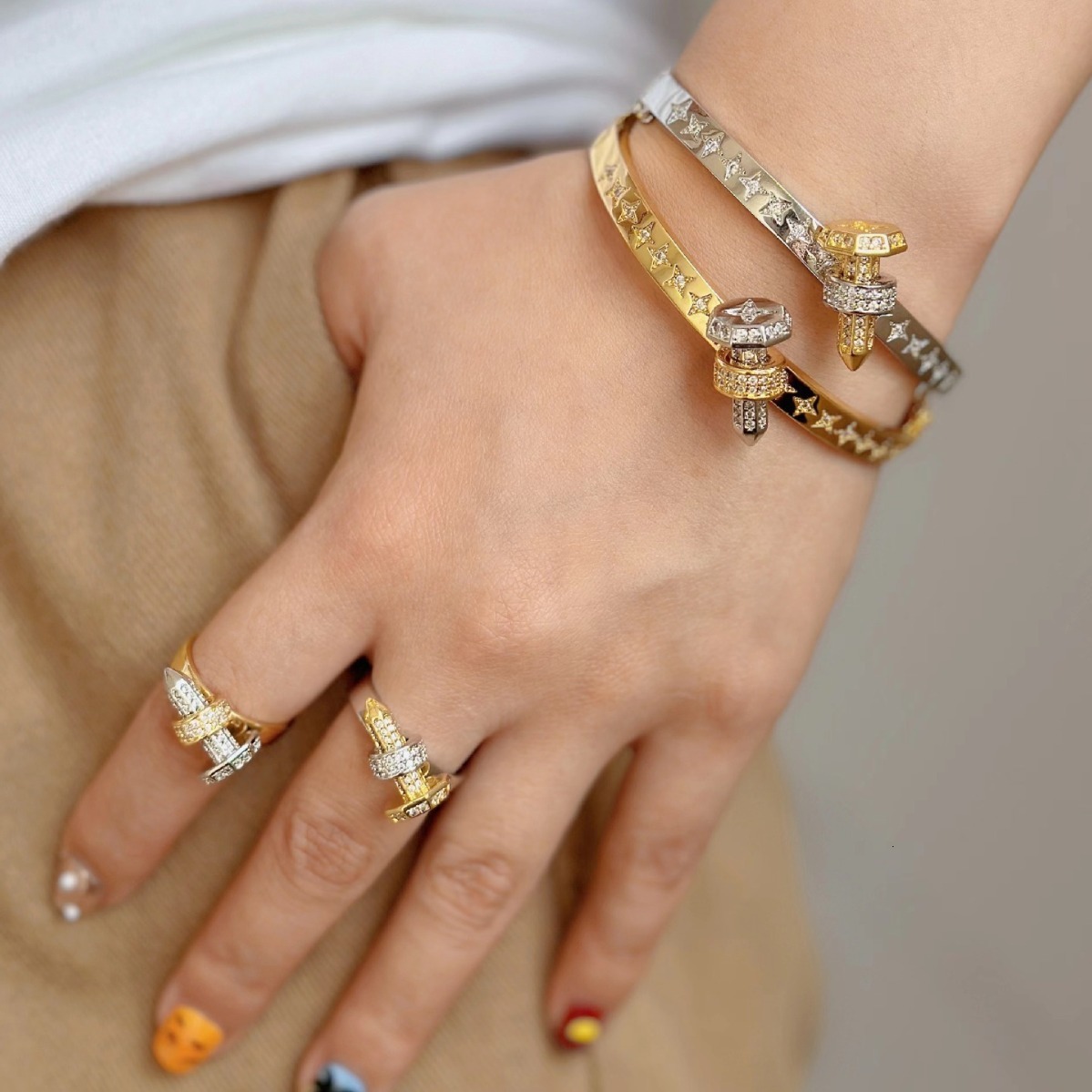 Luxury Brand Designer Jewelry European And American Nail Inlaid Zircon Bra With Diamonds Copper Plated Light Luxury Fashion Niche Hip-Hop Exquisite Go