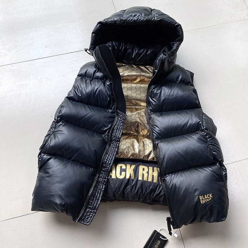 Down jacket with black and gold logo, white duck down vest for men and women, outerwear, long-sleeved short coat, thick and short winter 2025 model L251120