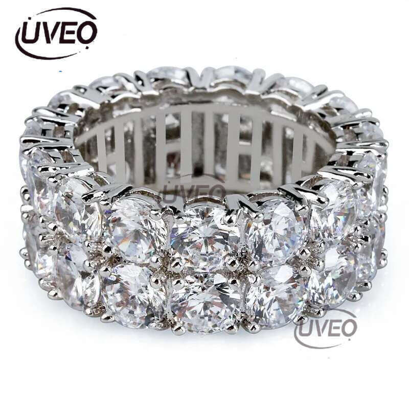 Hip Hop Iced Out Rings Micro Pave CZ Stone 9mm Tennis Band Ring Men Women Charm Jewelry Crystal Zircon Dia Gold Sier Plated Wedding