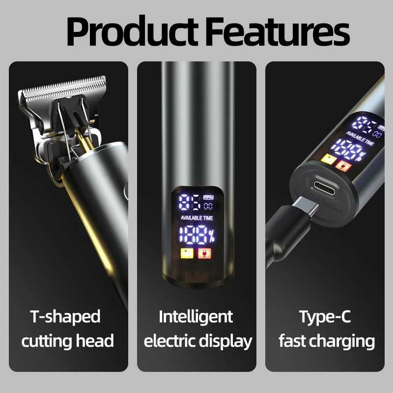 Professional Hair Clipper Rechargeable 3 Speeds LCD Display Metal Electric Beard Groomer for Men Barber Hair Cut Hair TrimmerT251120
