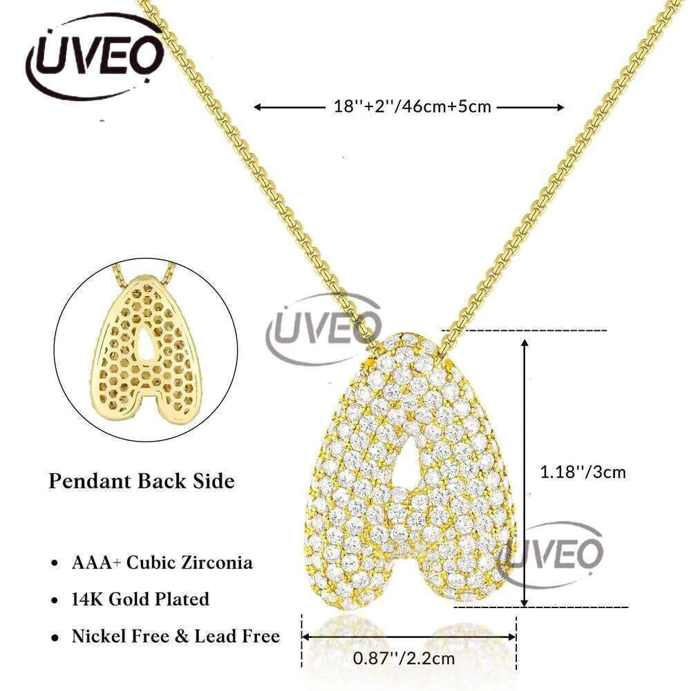Kissyan Bubble Letter Necklace, 14K Gold Plated Balloon Initial Pendant Box Chain Necklace Exquisite Dense Set Cubic Zircon Jewelry Gift for Ladies an