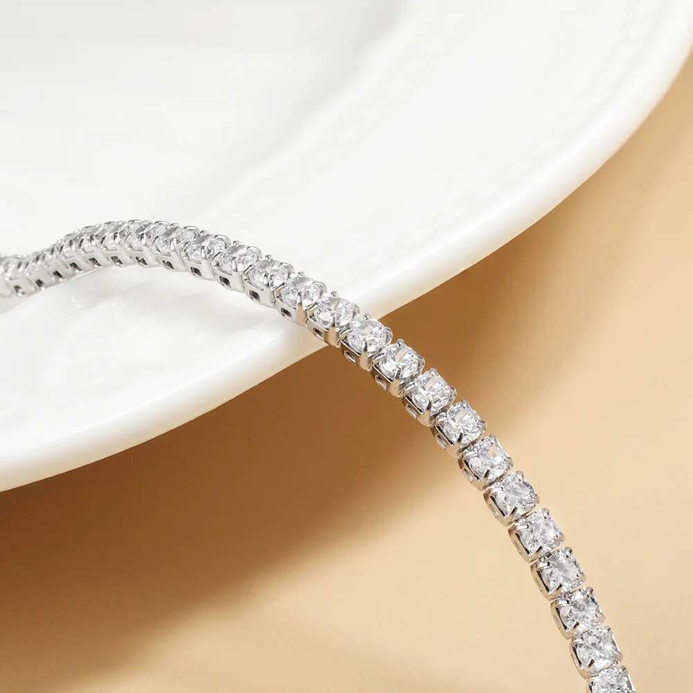 2mm Moissanite Tennis Necklace For Women S Sier Plated Gold Sparking Rhie Choker Chain Wedding Jewelry Adjustable