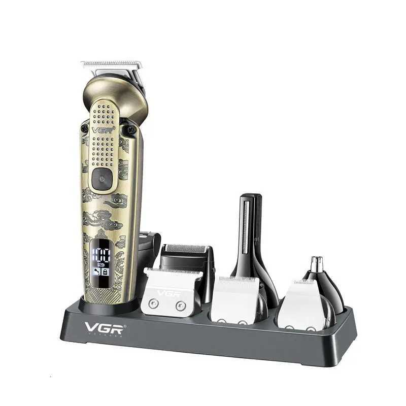VGR 8-in-1 metal hair clipper multifunctional intelligent LED digital hair trimmer mens nose hair and armpit hair shaver V-103T251120