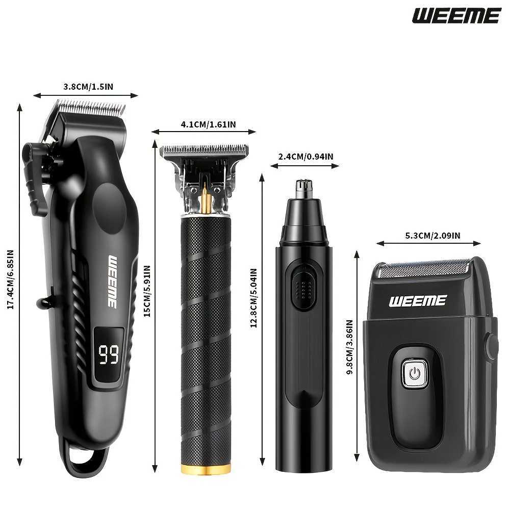 WEEME 4 in 1 Men Grooming Kit LCD Display USB Rechargeable Hair Clipper Beard Trimmer Nose Trimmer T-Blade Shaver Gift for DadT251120