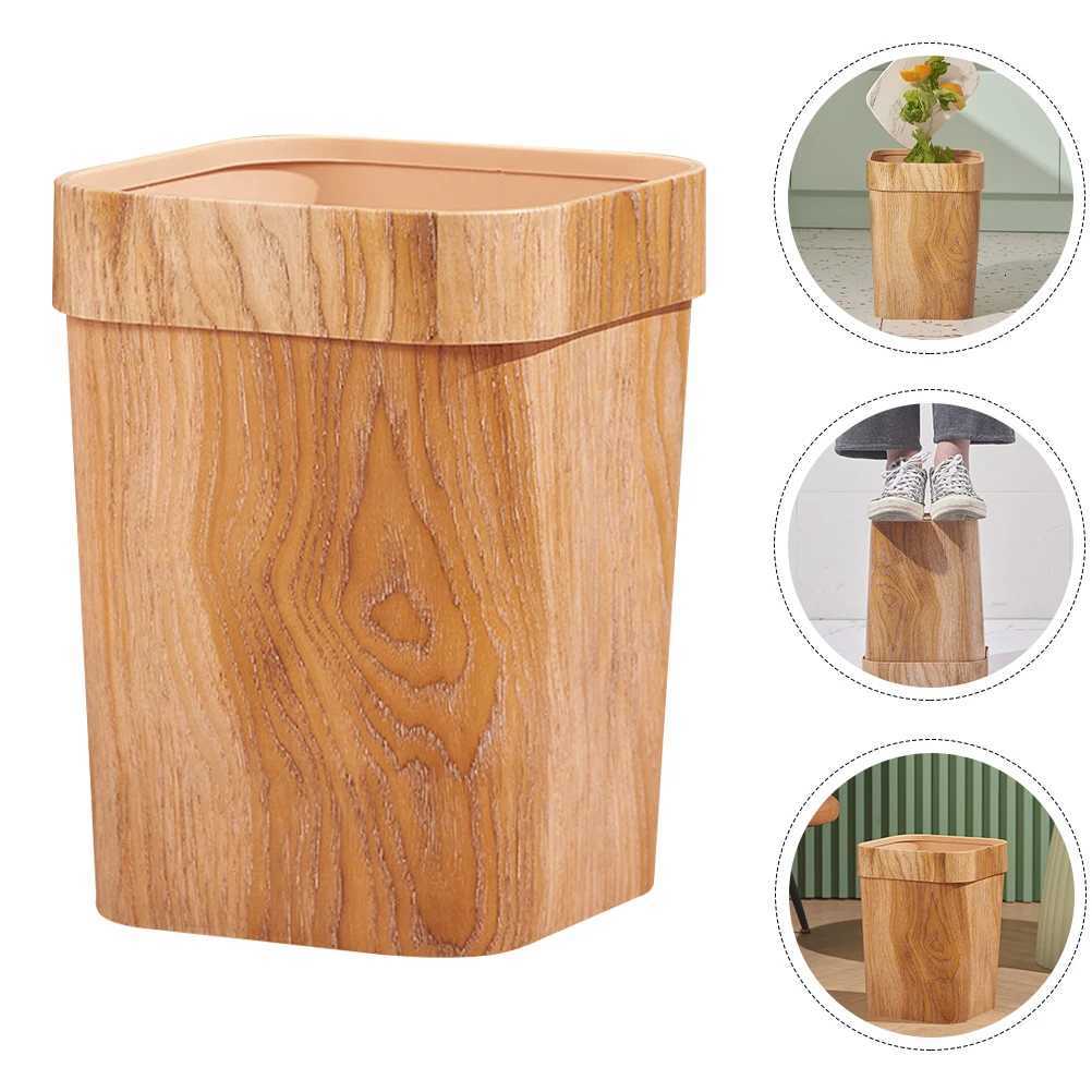 Wood Grain Pattern Plastic Trash Can Large Capacity Garbage Bin For Bedroom Living Room Office Simple Design Household Waste C251120