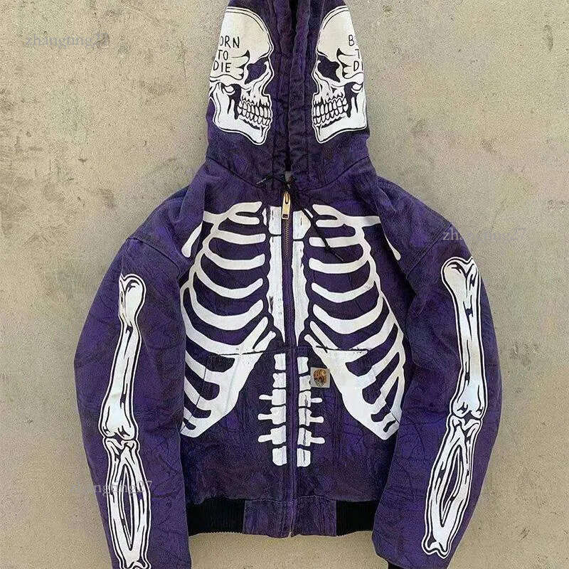 Men's Jackets Men Streetwear High Street Skull Skeleton Print Hoodie Cardigan Oversized Casual Sweatshirt Fashion Vintage Coats Autumn S-4XL