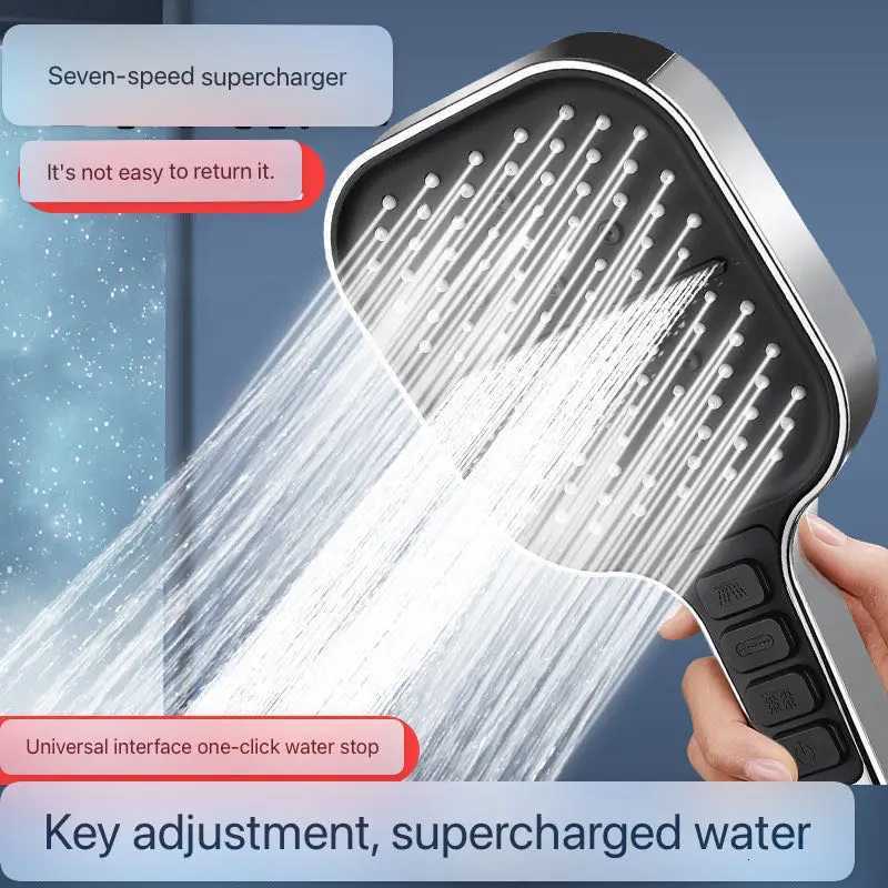 Modern 7 mode shower head High pressure Heavy rain Key Stop portable supply bathroom faucet accessory setM251120