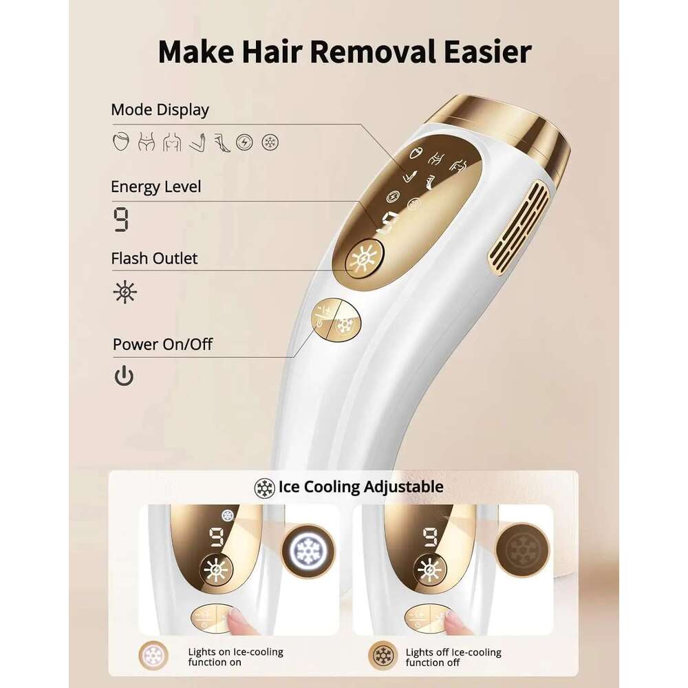 Laser Removal With Ice Coog Care Function For Women Men Permanent,Unlimited Flashes Painless Epilator IPL Hair Remover