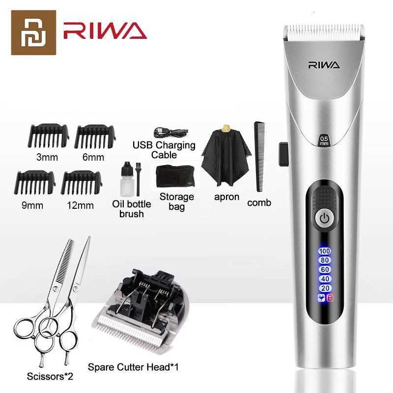 Youpin RIWA Hair Clipper Professional Electric Trimmer For Men With LED Screen Washable Rechargeable Men Strong Power Steel HeadT251120
