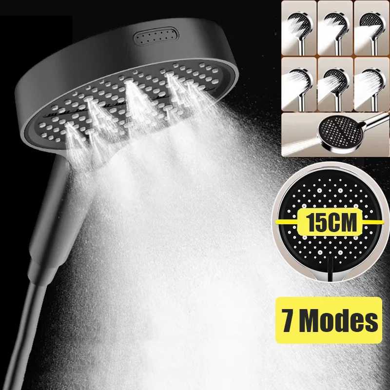 15CM Big Panel High Pressure Shower Head 7 Modes Adjustable Showerheads Water Saving One-Key Stop Water Bathroom Spray NozzleM251120