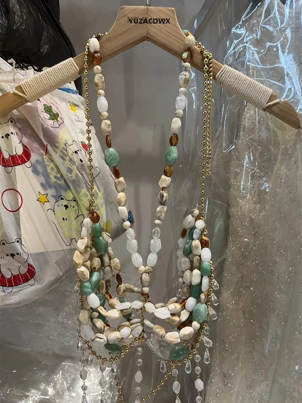Sexy See Through Women Handmade Tank Top Nature Color Stone Bead Body Chain Multi Bikini Bra Backless Top Beachwear y2k clothes 250415