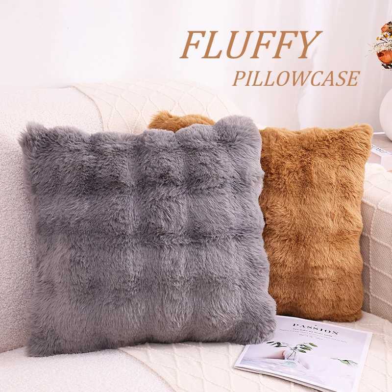 Pillow Case Kitinjoy Faux Fur Cushion Covers Decorative Soft Plush Fluffy Velvet Cushion Cover Square Faux Rabbit Fur Case for Sofa C251120