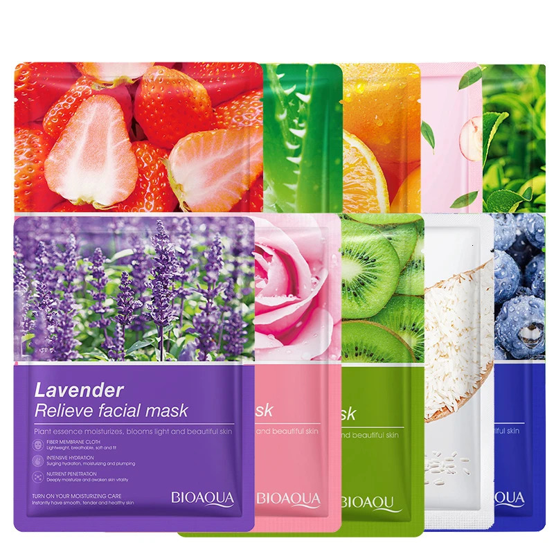 30PCS/Lot BIOAQUA Skin Care Sheet Mask Aloe Olives Pomegranate Seaweed Batch Facial Mask Korean Face Care Green Tea Mask 250418