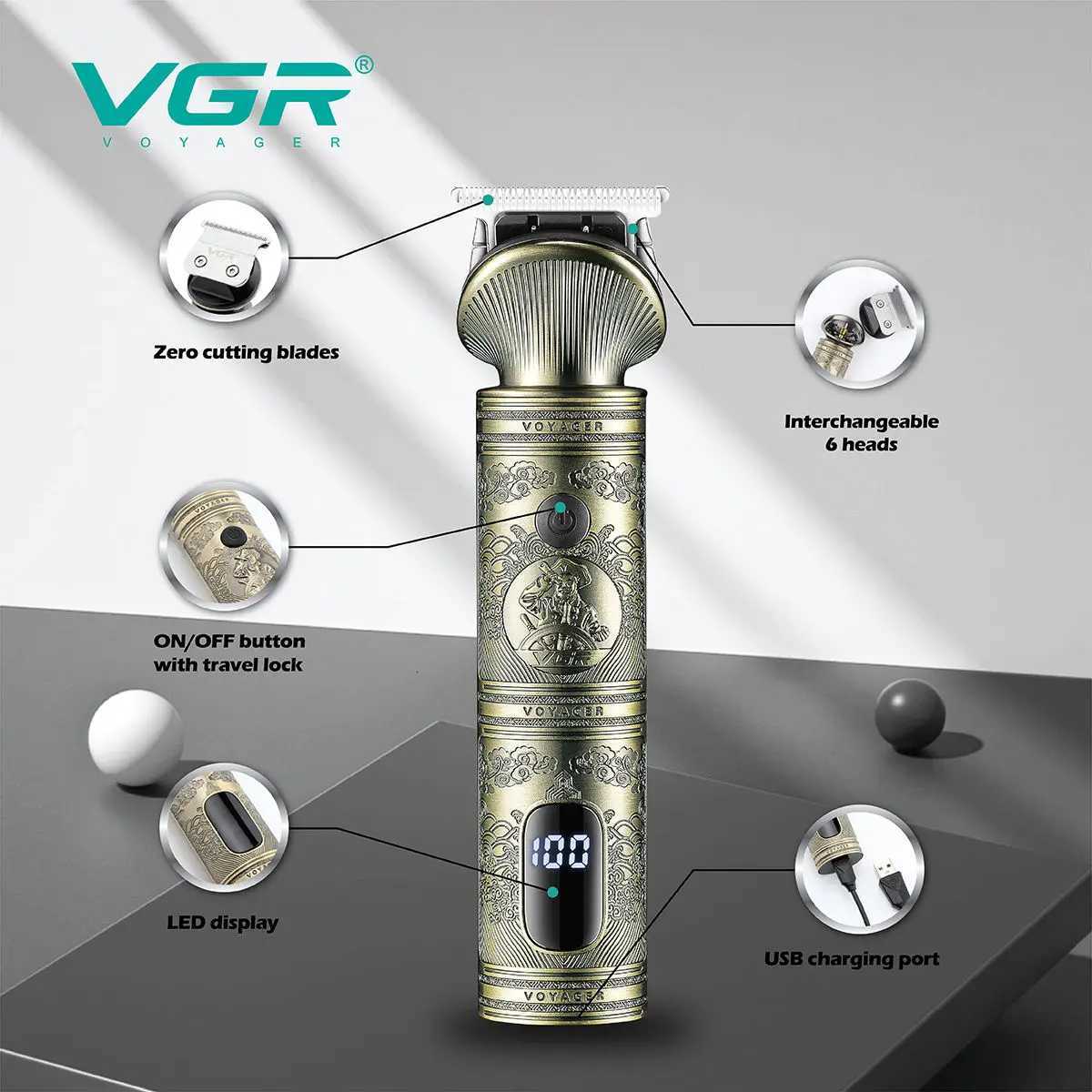VGR Hair Clipper Electric Hair Trimmer Professional Barber Cordless Hair Cutting Machine Multifunctional Clipper for Men V-106T251120