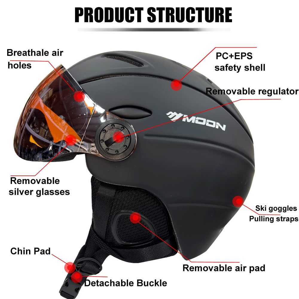 MOON Professional Integrally-molded Half-covered Ski Helmet Sports men women snow Skiing Snowboard Helmets with Goggles cover L251120