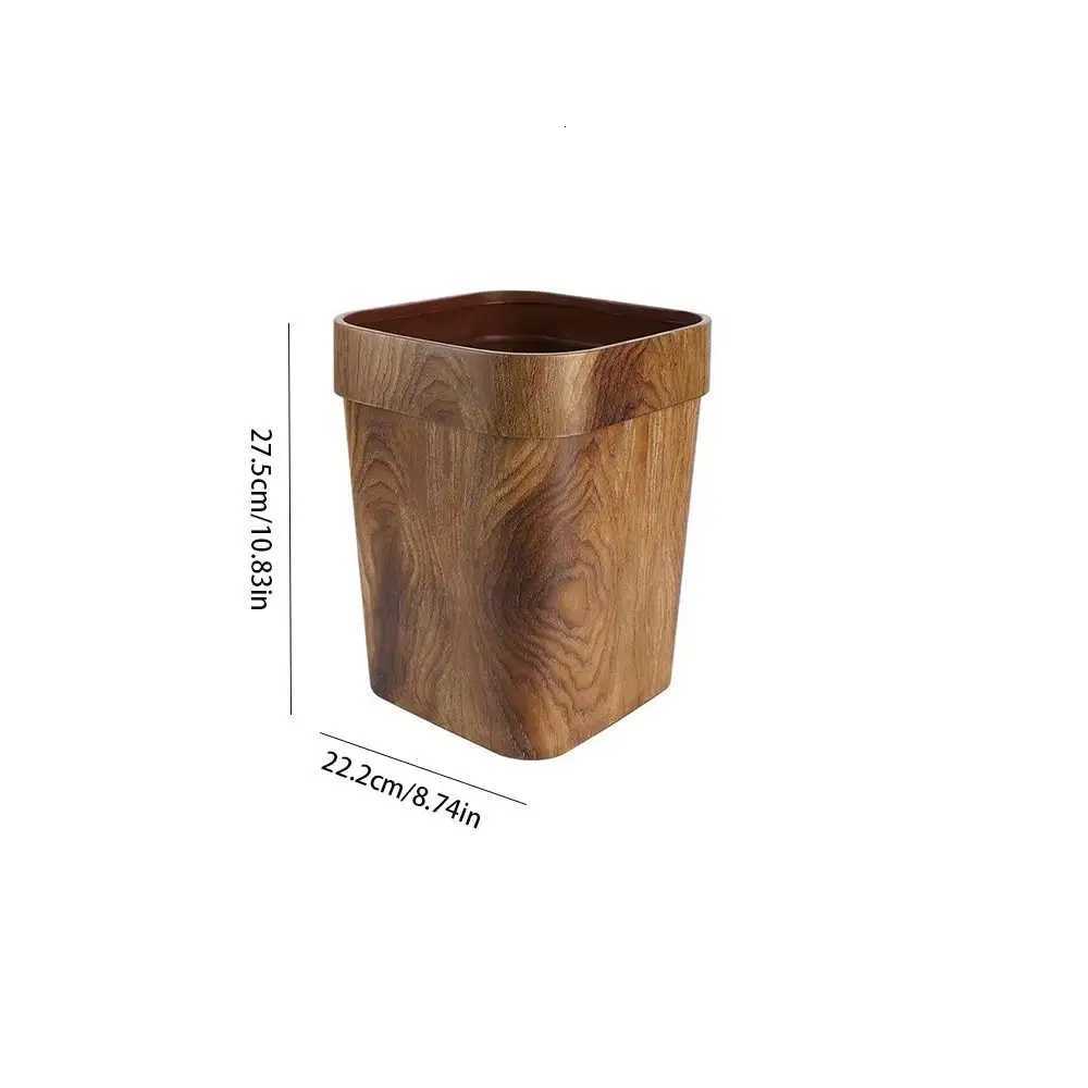 Square Wood Grain Trash Can Household Plastic Uncovered Office Bathroom Trash Can C251120