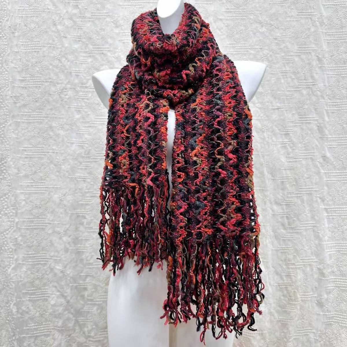 T512 Maillard color millennial hottie subculture retro tassel warm scarf cotton