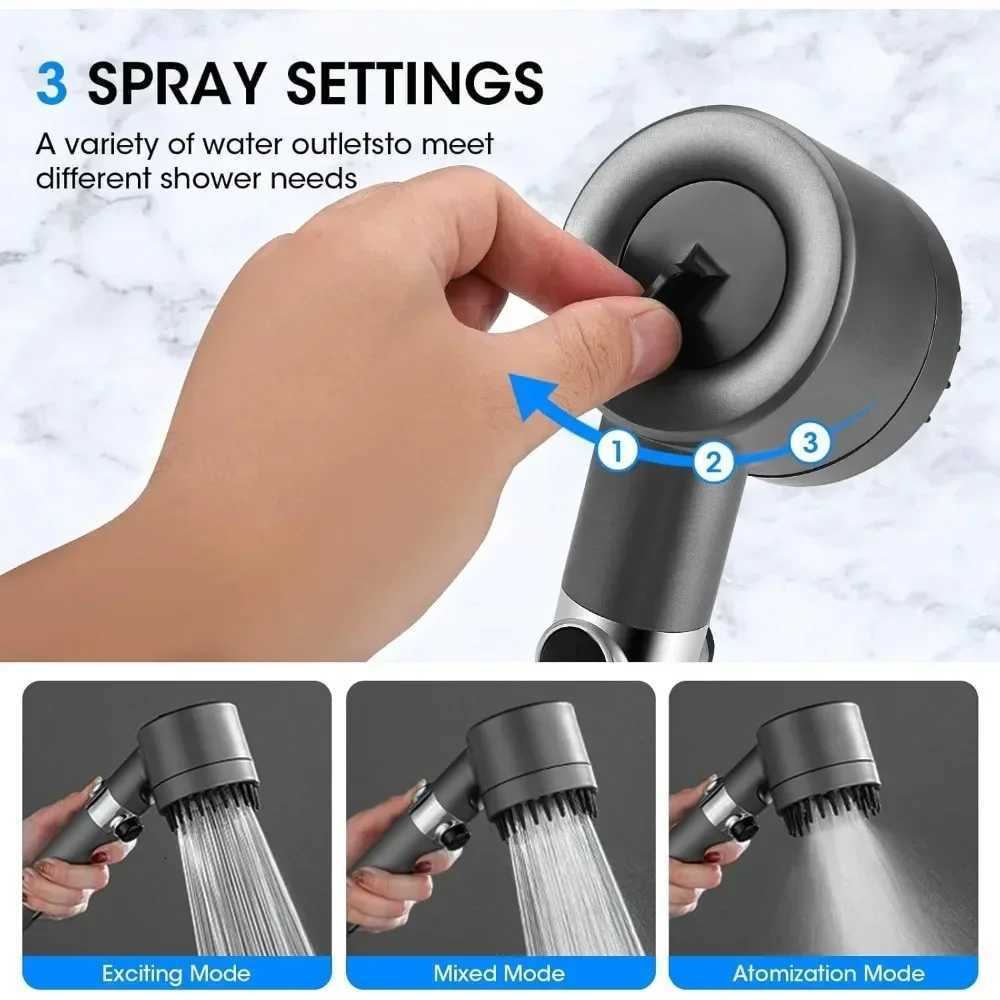 High Pressure Shower Head Raindrop Faucet 3 Mode Adjustable Spray Filtration System with Massage Brush for Spa ExperienceM251120