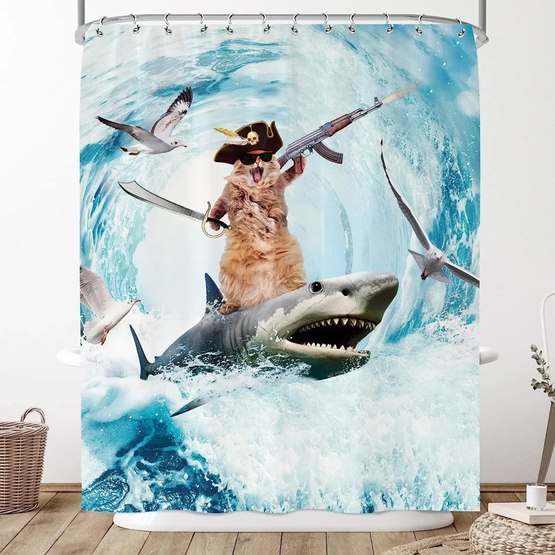 YL-37756 Shower curtain with funny cat design, bathroom decoration, waterproof, digitally printed, toilet moisture-proof partition curtain