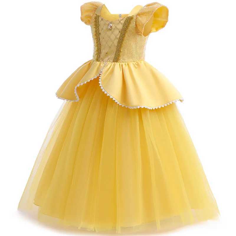 Disney 2024 Girl Belle Dress Up Flower Childrens Party Princess Costume Childrens Beauty and Beast Halloween Carnival CostumeXJ250420