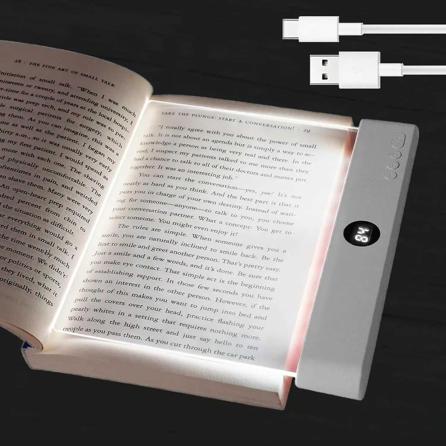 LED Book Light Rechargeable Reading Lights for Books in Bed Eye Caring 3 Color Stepless Dimming Flat Book Light for Book Lovers M251120