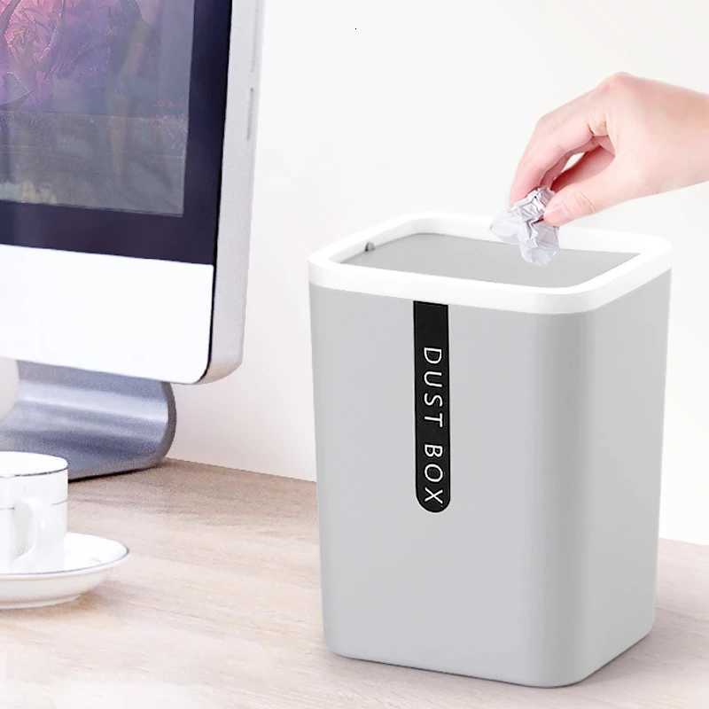 Trash Can Mini Wastebasket Plastic Swing Lid Bin Home Rubbish Waste Dustbin Kitchen Paper Wastebasket Shake Cover Storage Bucket C251120