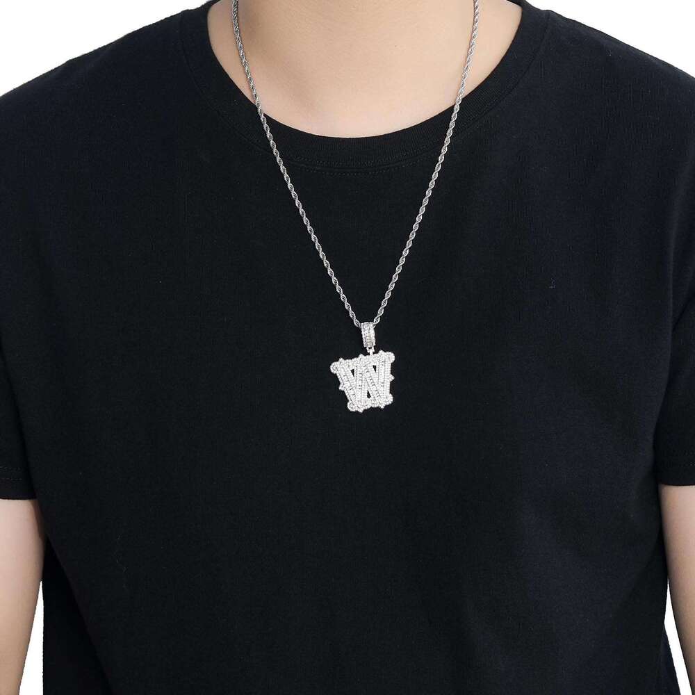 26 letter necklace pendant covered with thorns, rock candy, moire personality fashion, English letters, Hip hop ice out VVS Moismulberry stone Free de