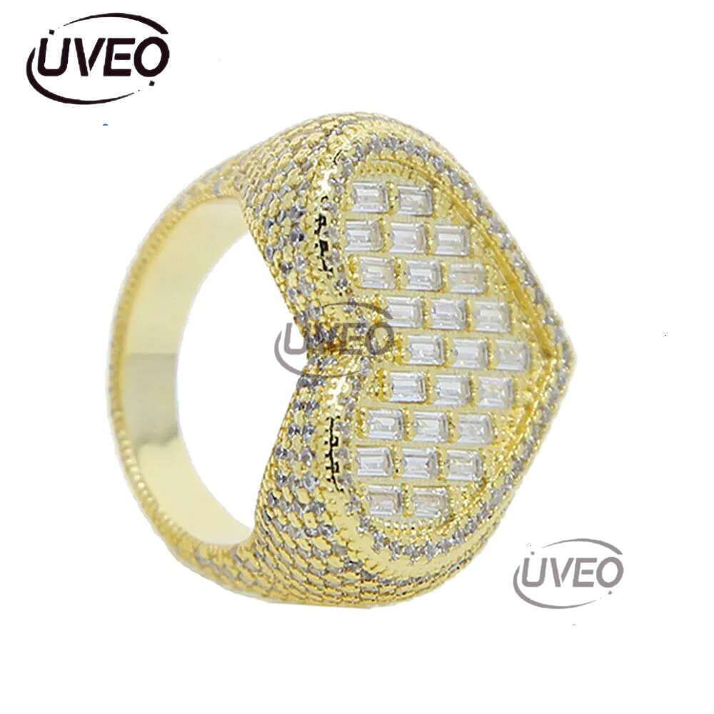 Big Heart Shaped moissanite Dia 14k gold Full Paved White Baguette CZ Iced Out Bg Square Cubic Zircon Fashion Lover Jewelry Sier Ring for Women Men