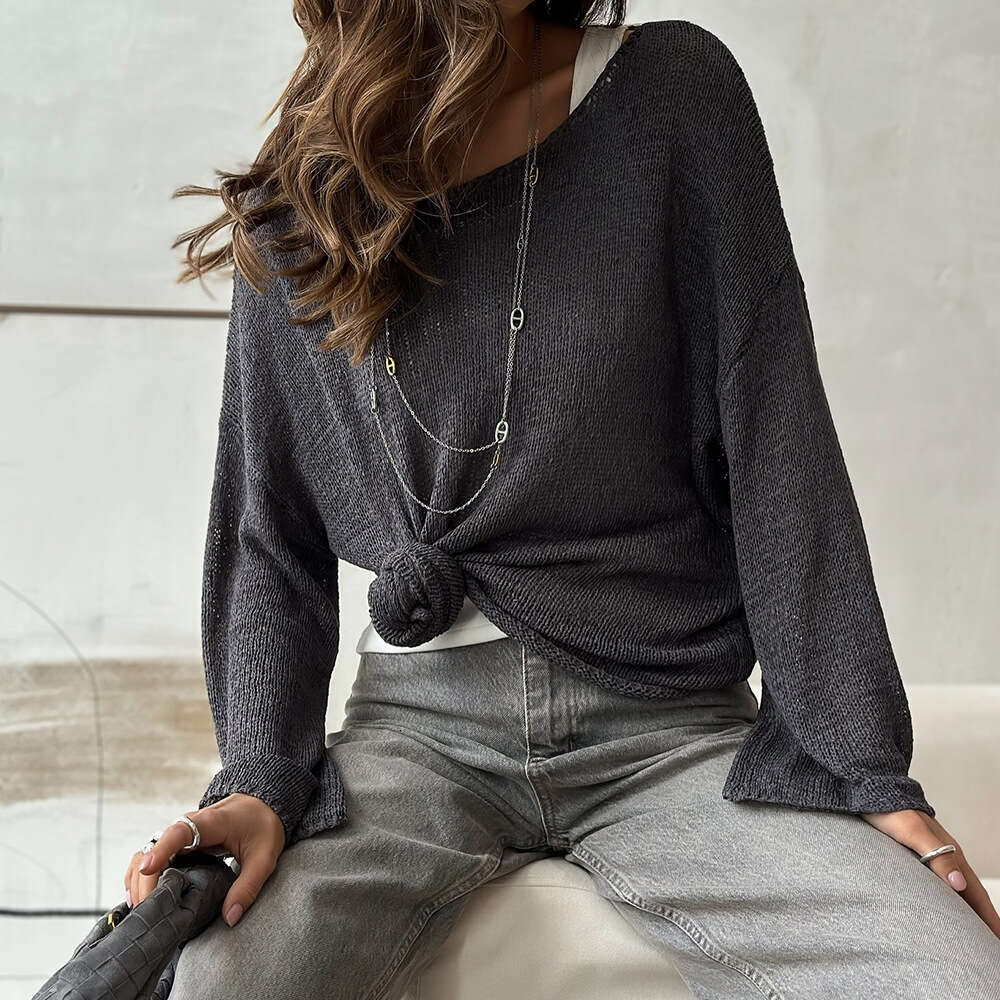hoodie Women's Wear Simple Solid Color Long Sleeved Spring New Knitted Hollow Top Versatile Casual Sweater jacket