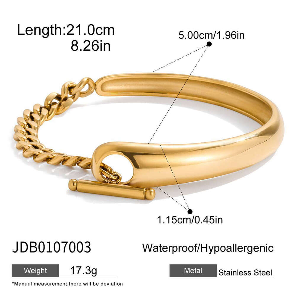Quiet Classic Style 18K Gold Stainless Steel Asymmetric OT Clasp Bracelet Light Luxury High-end Feel Women's Cross-border Jewelry